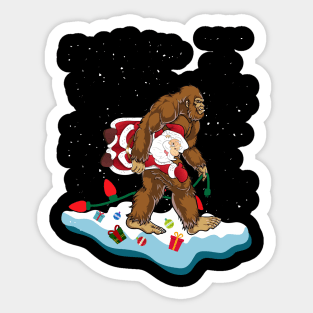 Bigfoot Kidnaps Santa Funny Christmas Sticker